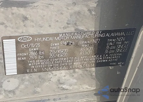 2023 Hyundai Santa Fe Calligraphy from USA, damaged, VIN 5NMS54ALXPH633514